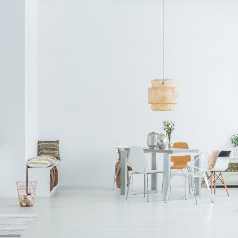 white loft with dining table