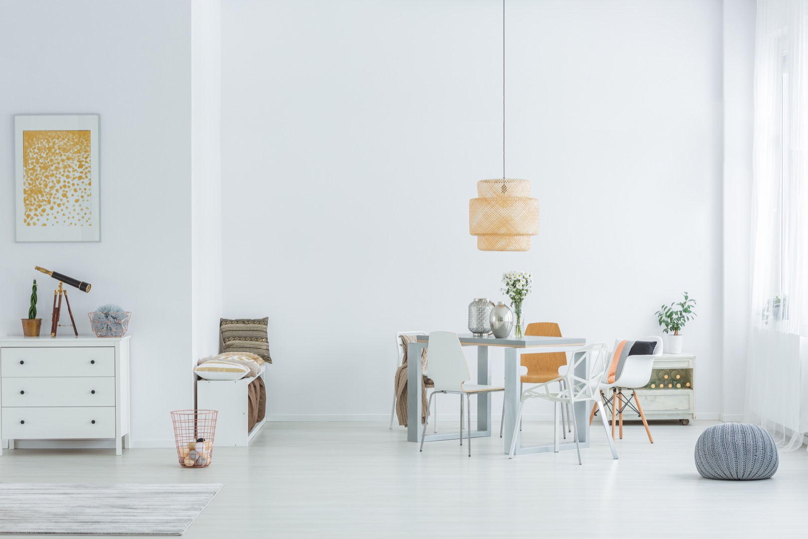 white loft with dining table white loft with dining table