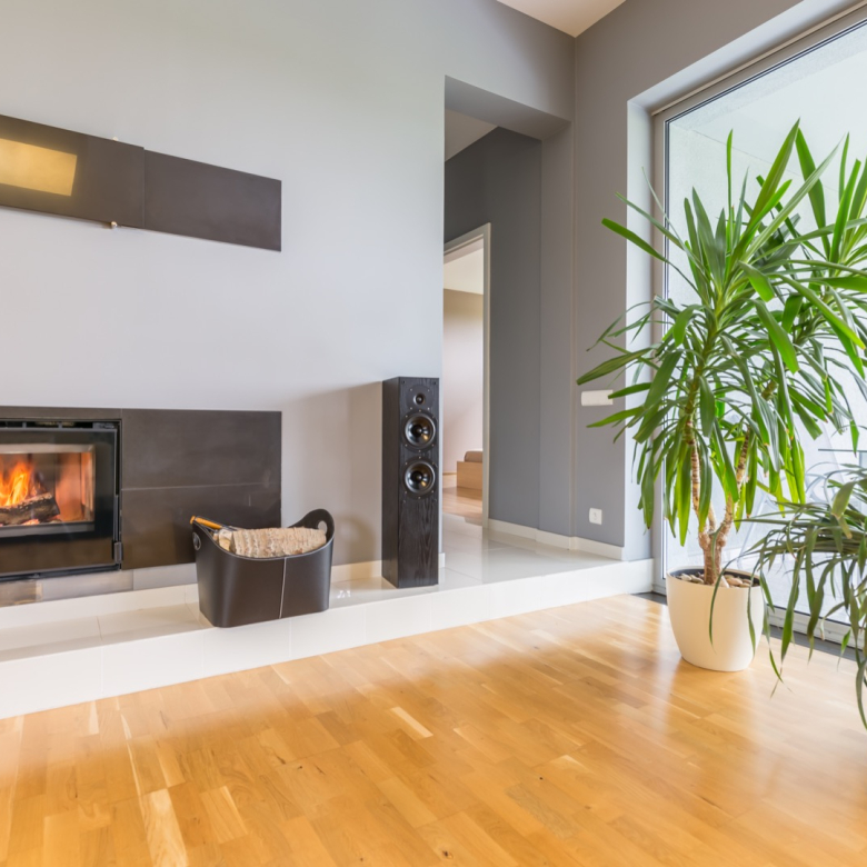 modern fireplace in villa interior