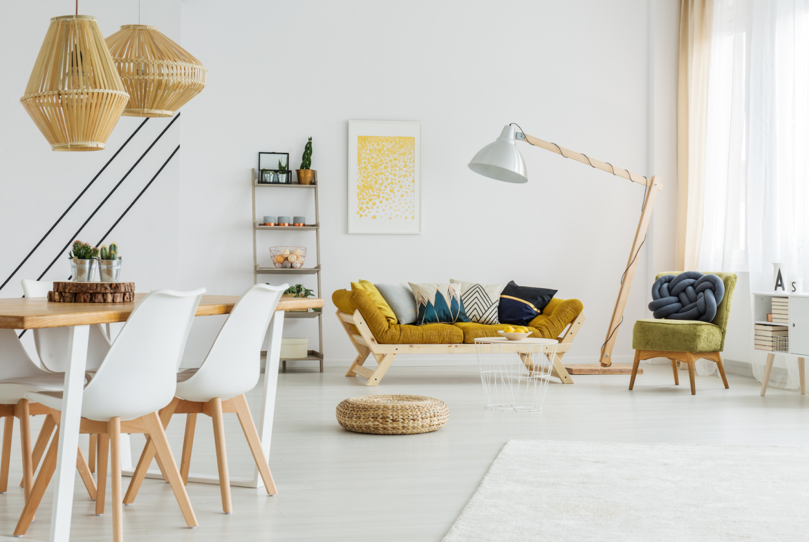 poster above sofa