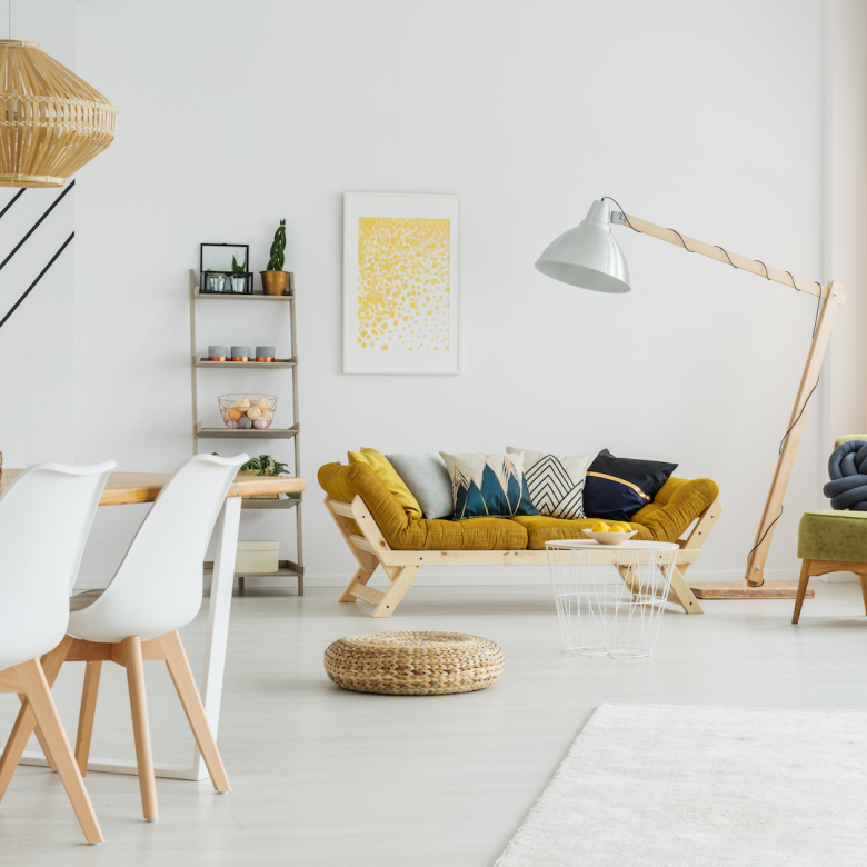 poster above sofa