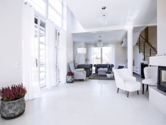 living room with big windows