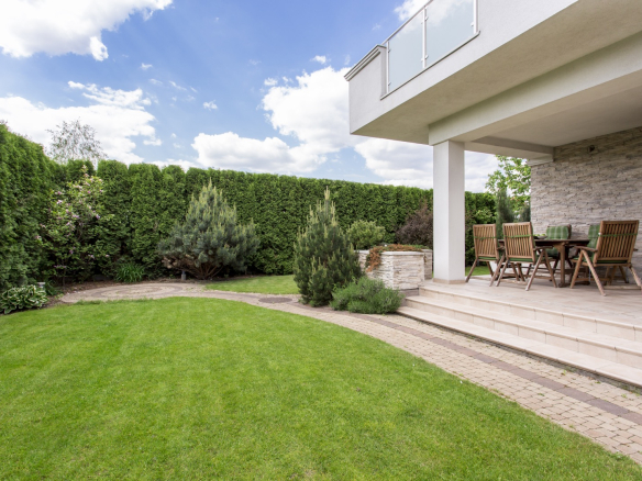 modern house with beauty garden