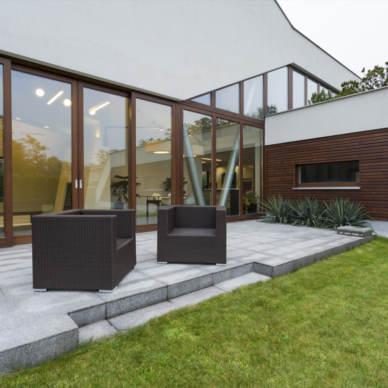 modern mansion with patio